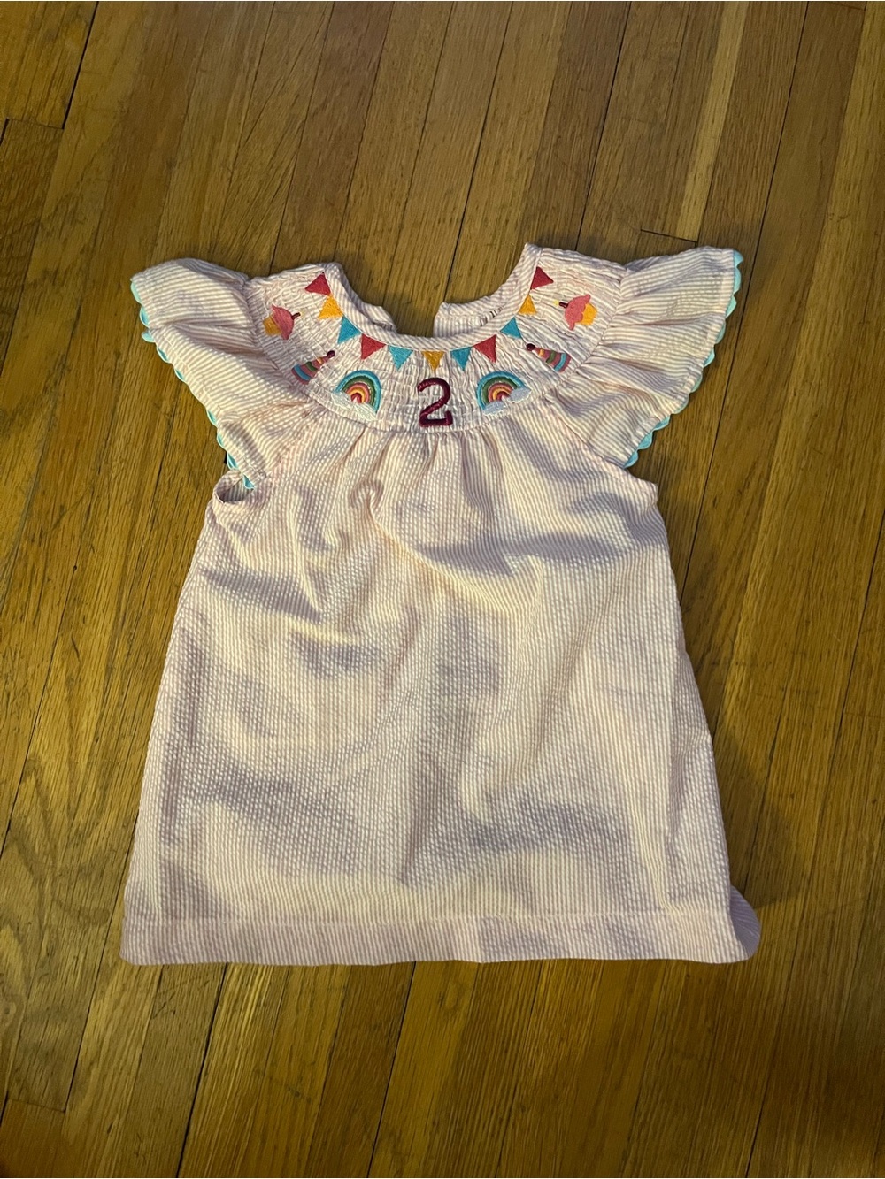 Mudpie 2T Birthday Embroidered Pink Flutter-Sleeve Kids Dress